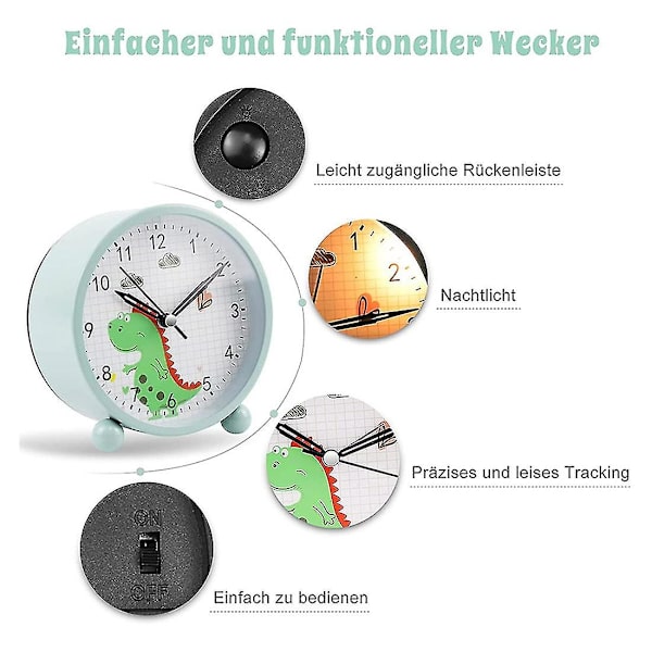 Analog väckarklocka för barn utan tickande, högt alarm, tyst, väckarklocka för flickor och