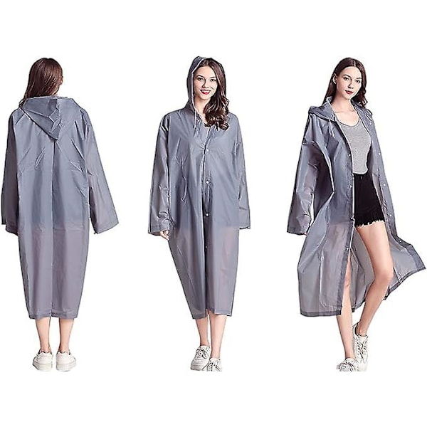 Genanvendelig regnfrakke til voksne, unisex nødregnfrakke, regnfrakke med hætte og snøre grey XL