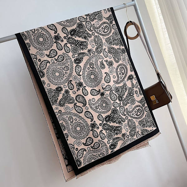 Moteskjerf for kvinner med tykk, varm kasjmirimitasjon med cashewblomstdesign for kaldt vær, utendørs skigåing og sykling Black