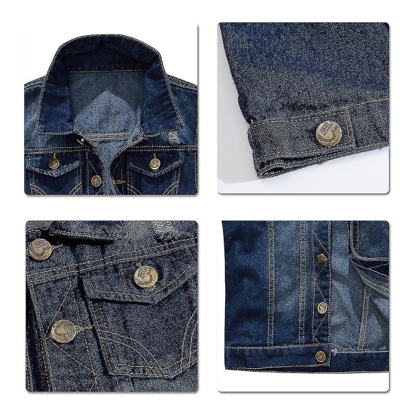 Herre Klassisk Denim Vest Flået Gylden Knap Ærmeløs Vest Dark Blue M