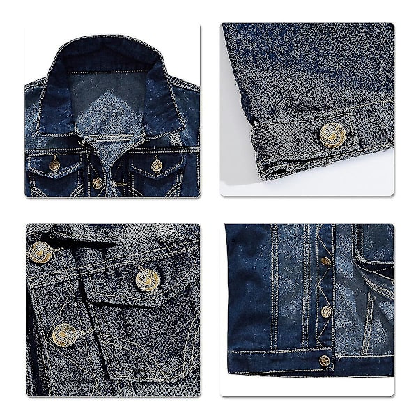 Klassisk denimväst för män, riven, gyllene knappar, ärmlös väst Dark Blue XS