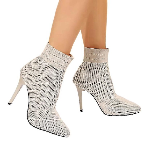 Naisten stiletto-matalavartiset saappaat mukavat tanssisaappaat vedettävät nilkkurit Beige EU 41