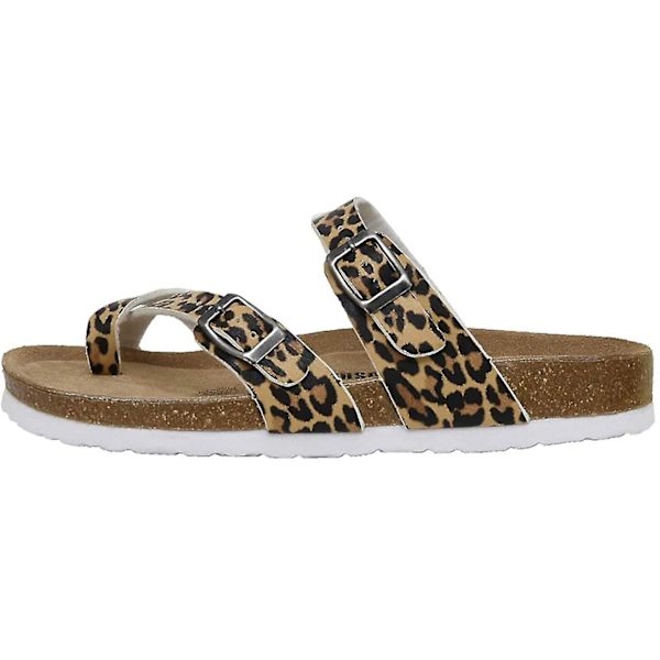 Sandaler med sklisikker såle for kvinner, korkfotseng, justerbare Leopard 40