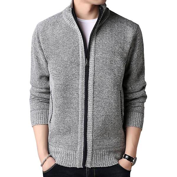 Herr Ull Stickad Trattkrage Kofta Jacka Dragkedja Tröja Toppar Light Grey L