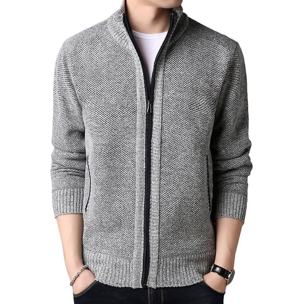 Herr Ull Stickad Trattkrage Kofta Jacka Dragkedja Tröja Toppar Light Grey M
