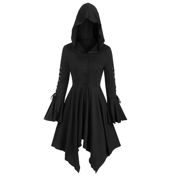 Kvinnors gotiska huvtröja kappa oregelbunden långärmad jacka Black XL