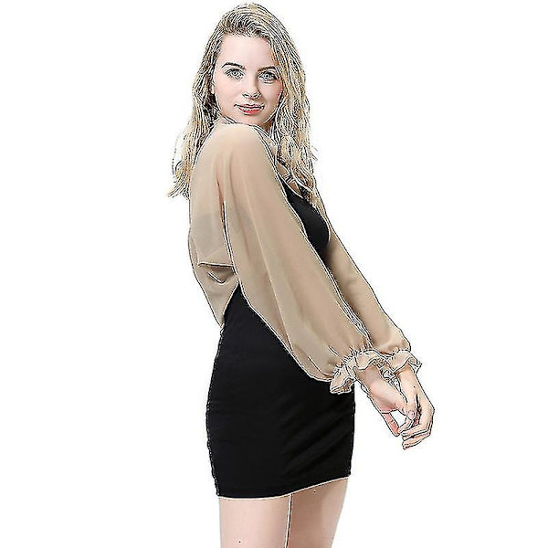 Dam Mesh Chiffong Bolero Kofta Långärmad Transparent Kort Cardigan Toppar Sommar Camel