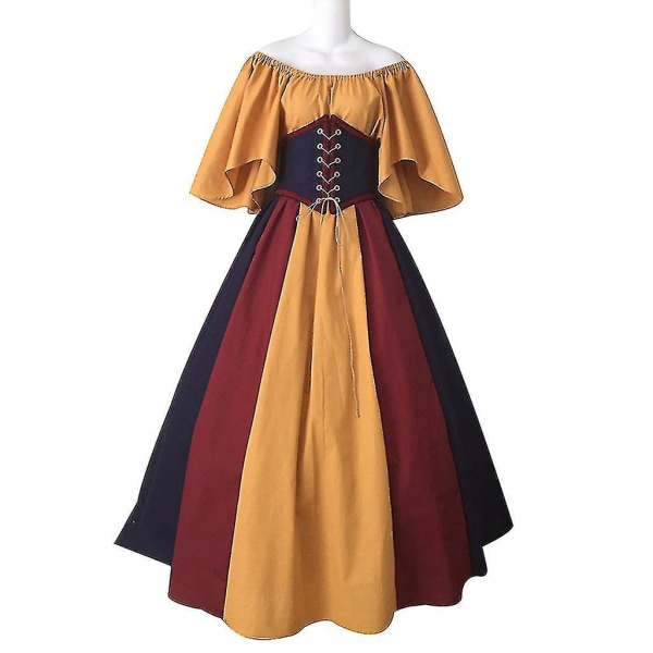 Klänning från renässans medeltida kostymer för kvinnor orange S