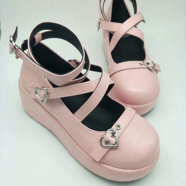 Sweet Heart Solkikiila Mary Janes Naisten Pinkki T-remmi Paksu Platform Lolita Kengät Nainen Punk Goth Cosplay Kengät 43 PINK-87 39