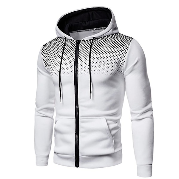 Herre Sport Lynlås Hættetrøje Hætte Sweatshirt Jumper Overfrakke Jakke White L