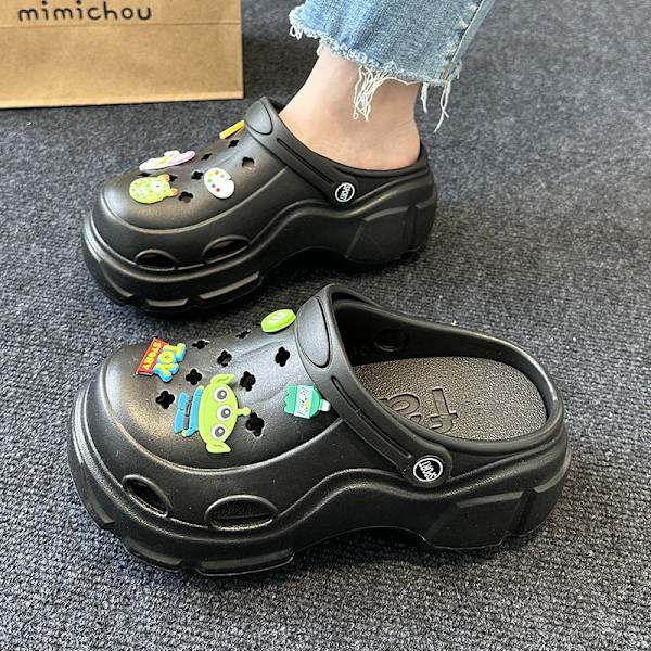 Sko med tyk sål og hævet hul til kvinders sommerstrand anti-slip tåslippers black 4 40-41