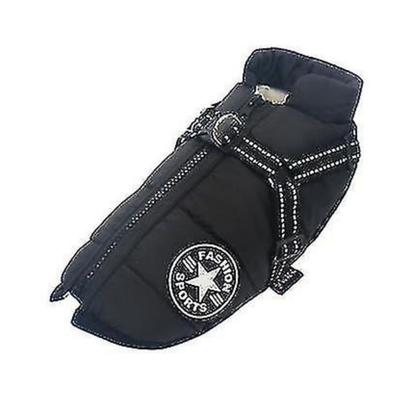 Stor hundjacka med sele Vinter varm hundkläder Vattentät Black 4XL