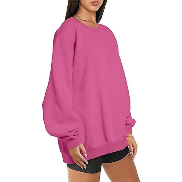 Dame Oversized Sweatshirts Hættetrøjer Fleece Crew Neck Pullover Sweaters Casual Komfortabelt Efterårsmode Tøj Pink L