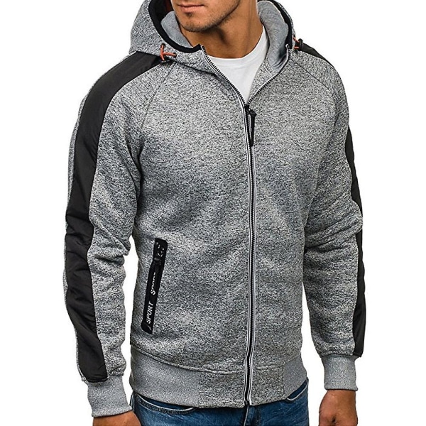 Herr Färgblock Långärmad Hoodie Sport Casual Dragkedja Huvtröja Ytterkläder Med Ficka Dark Grey 3XL