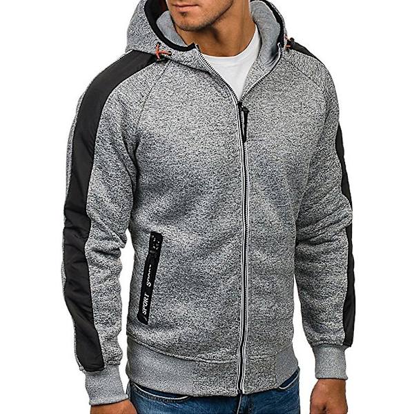 Herre Colorblock Langermet Hettegenser Sport Fritid Glidelås Hettejakke Yttertøy Med Lommer Dark Grey M