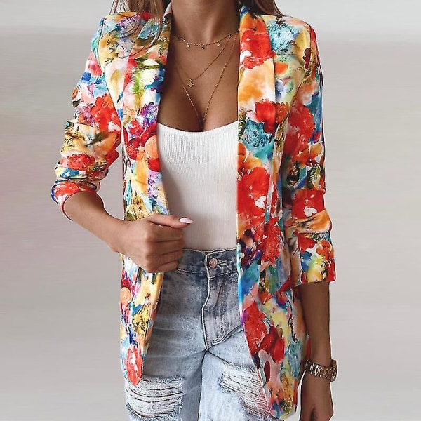 Dam Tie Dye Business Jackor Casual Höstkappa Blommig Tryck Blazrar Orange M