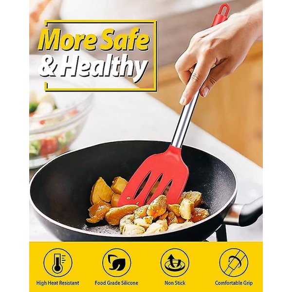 2-pack silikon stekspade, non-stick slitsad köksspatel, hög värmebeständig BPA-fria köksredskap, idealisk köksutrustning för fisk, ägg, pannkakor red