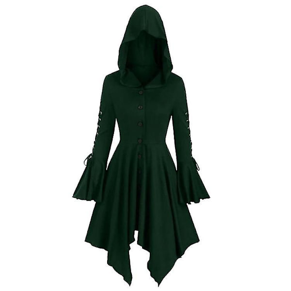 Gothic Cape-kappa för damer med huva, oregelbunden jacka med lång ärm Green XL