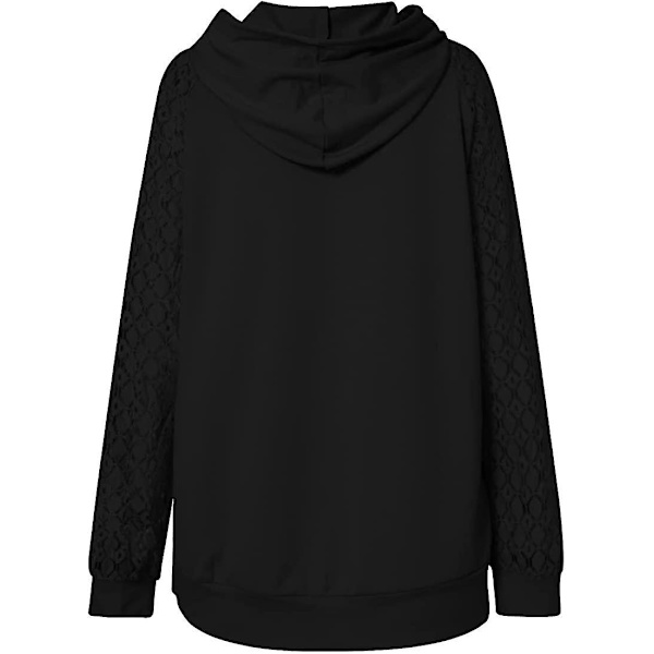 Dame Hættetrøjer Blonde Patchwork Langærmet Hættetrøje Casual Mode Tunika Pullover Stilfuld Elegant Sweatshirt Snøre Jumper Toppe Med Lommer Black M