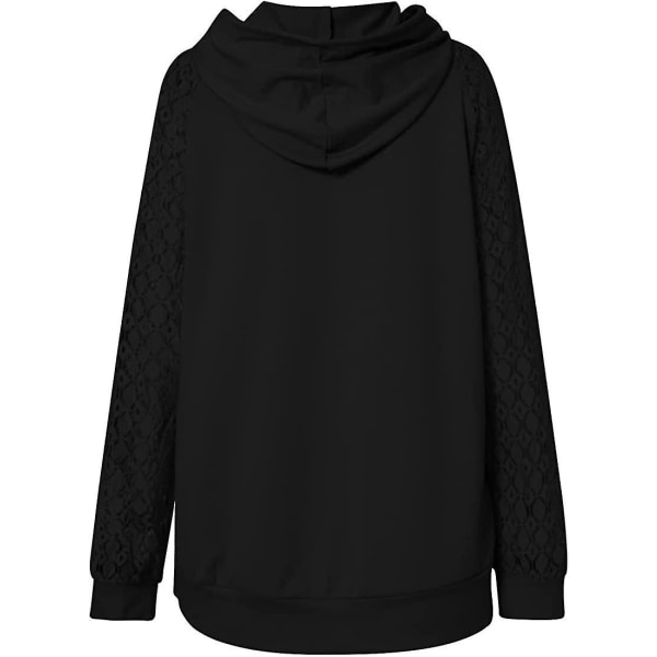 Damehettegensere Blonde Patchwork Langermet Hettegenser Casual Mote Tunika Pullover Stilig Elegant Genser Snøring Jumper Topper Med Lommer Black M