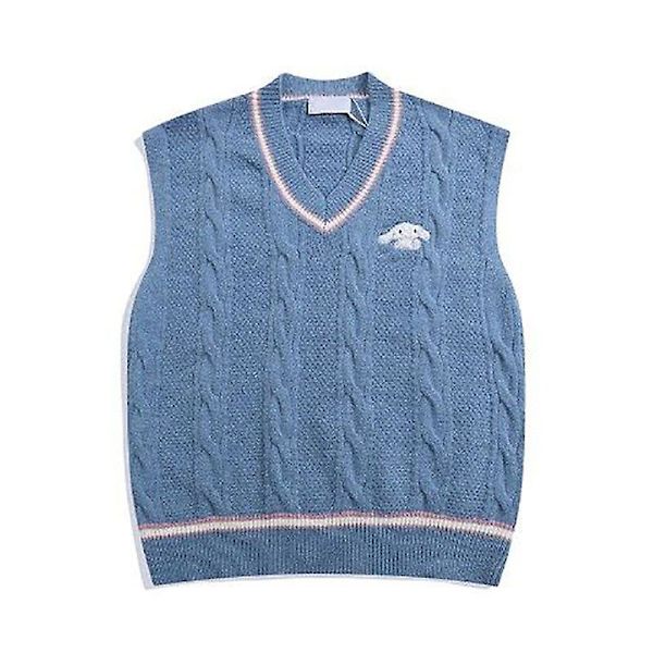 Tegneserie Strikket Sweater Kawaii Sanrio Cinnamoroll Sweater Vest Løs Casual Broderet Sweater Efterår Vinter Top Fødselsdagsgave XL 55-60KG Cinnamoroll-2