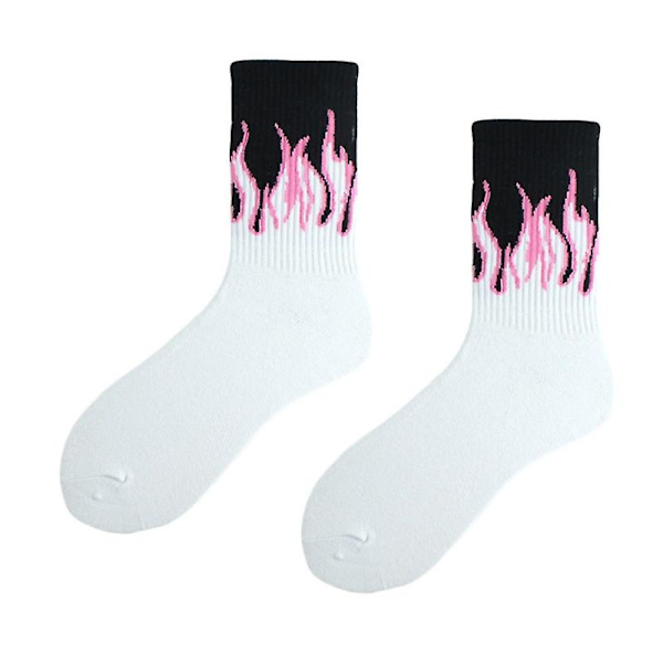 Harajuku Unisex Flamme Print Crew Sokker Hip Hop Kontrastfarve Skateboard Strømper 6