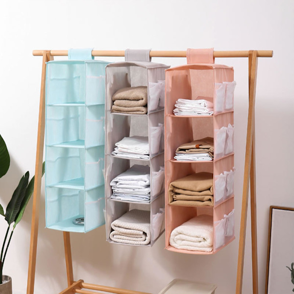 Hængende hylder i stof med sidelommer Oxford stof tøj undertøj bh holder til undertøj bh'er trusser sokker Nordic Blue 2 Layer