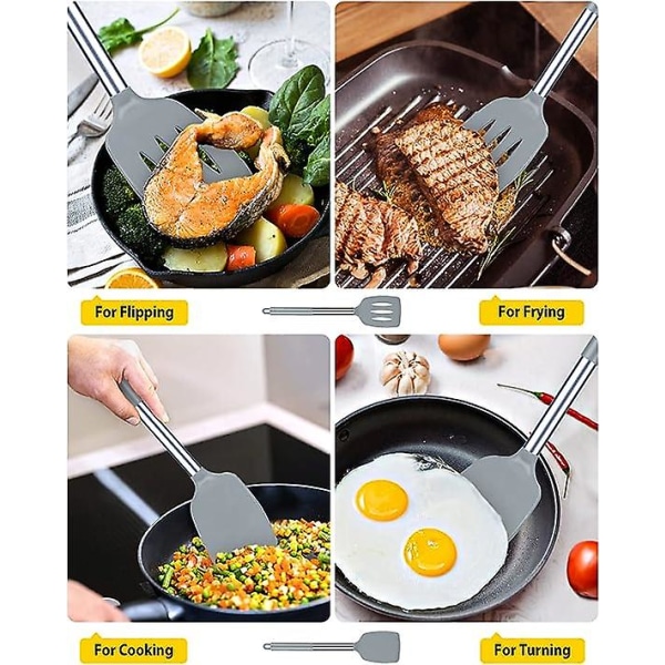 2-pack silikon stekspade, non-stick slitsad köksspatel, hög värmebeständig BPA-fria köksredskap, idealisk köksutrustning för fisk, ägg, pannkakor grey