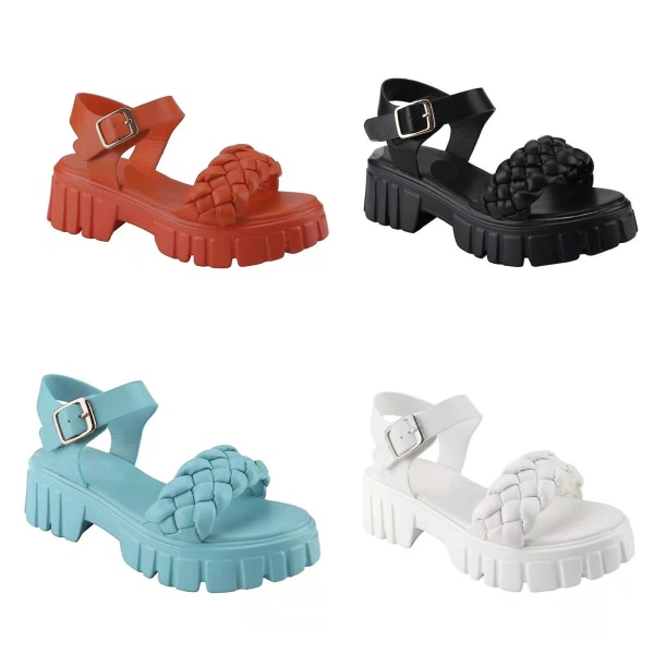 Sandaler med åpen tå for kvinner, sko med stropper og plattform, ankelstropp med spenne Black 36