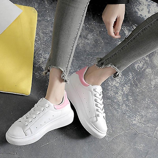 Fashion Höst Vinter Dam Casual Skor Låg Andas Snörning Loafers Dam Flickor Vit Fritid pink 39