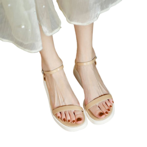 Kvinnors sandaler med tjock botten Teen Girls Party Sandaler För Office Date Dance Everyday Wear Apricot 36