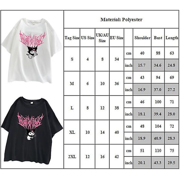 Kuromi Tecknat Tryck Dam T-shirt Kortärmad Harajuku Lös T-shirt Sommar Vardaglig Rundhalsad Topp Black S