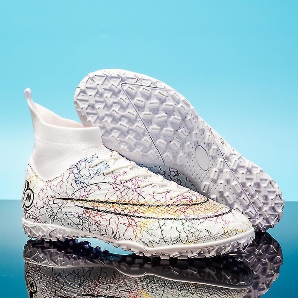 Herre Fodboldsko Skridsikre Fodboldstøvler Knopsæt Græs Fodboldsko Yj068 White 44