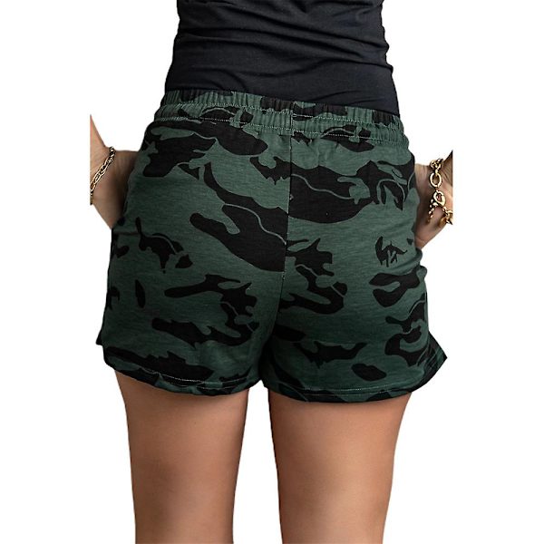 Elastiska sportshorts för dam med dragsko, sommar, vardagliga camo-shorts med fickor Army Green L
