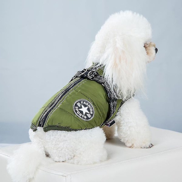 Stor hundjacka med sele Vinter varm hundkläder Vattentät Green M