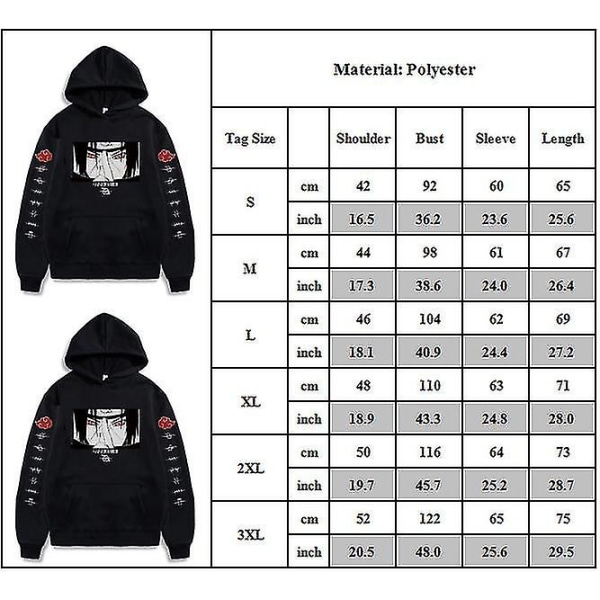 Tmall Voksne Uchiha Itachi Hættetrøje Par Naruto Anime Printet Sweatshirt Toppe Cosplay Hætte Gave S