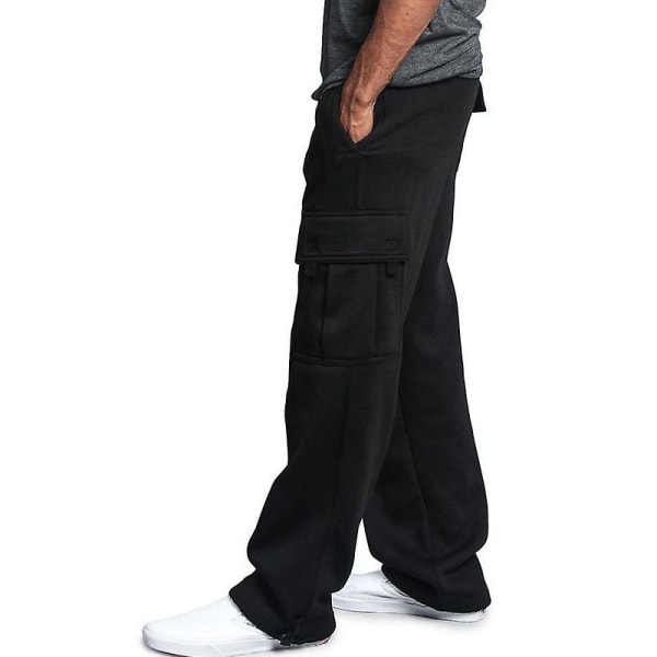 Herre Fleece Joggingbukser Cargo Combat Træningsbukser Baggy Bukser Sweatpants Black L