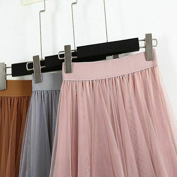 Dame Tulle Mesh Skjørt Høy Midje Lagdelt Plissert Maxi Lang Kjole One Size Khaki