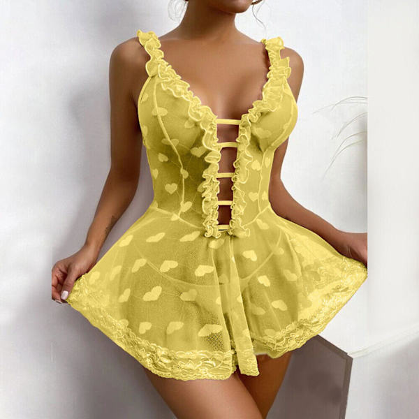 Bästsäljare - Sexig Dam Spets Babydoll Nattlinne Dam Underkläder Sovkläder Plus Storlek White M