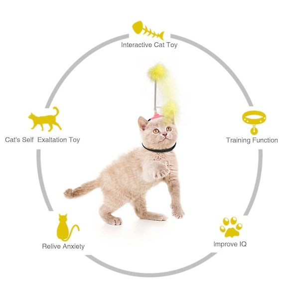 Tillverkare av husdjurstillbehör spränger kattens självgående krage halsleksak fjäderfot med kran för att reta kattpinne fjäderkattpinne Yellow