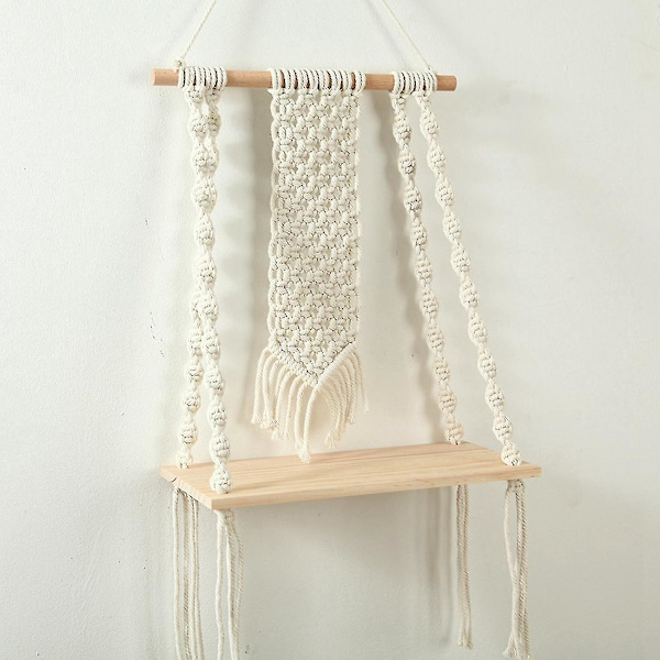 Macrame väggdekoration väggmonterade hyllor i trä flytande hyllor vävda växt hängare hem Ch