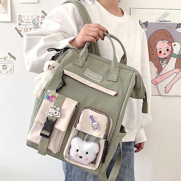Ryggsäck för Kvinnor Tonåringar Flickor Kawaii Söt Björn College Studenter Rese Casual Skolväska Green