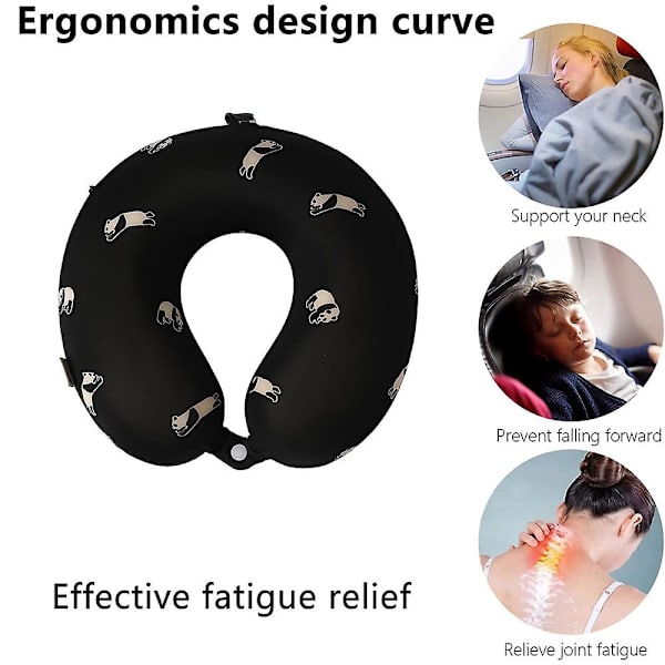 Resekudde Memory Foam Nackkudde, bekvämt och andningsbart U-format huvud- och nackstöd black