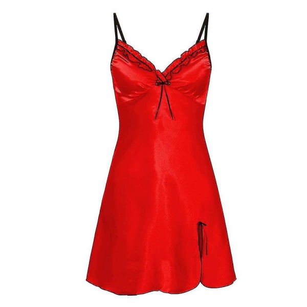 Dame Babydoll Nattkjole Chemise Blonde Nattøy V-hals Silkeaktig Myk Underkjole Nattkjole Red S