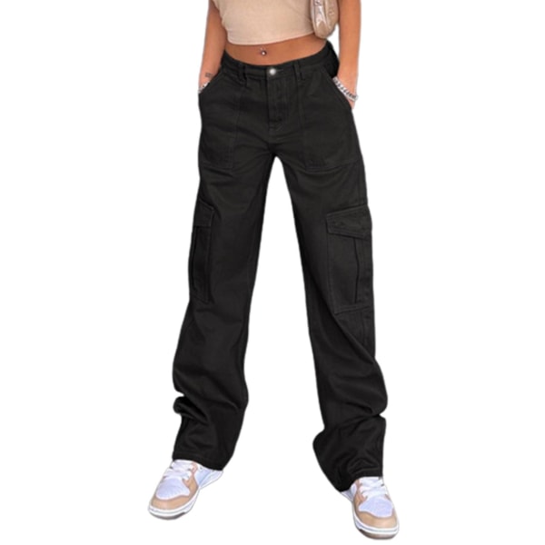 Løse jeans med brede ben til kvinder, attraktive jeans, lige bukser til kvinder og piger på udflugt Black 2XL