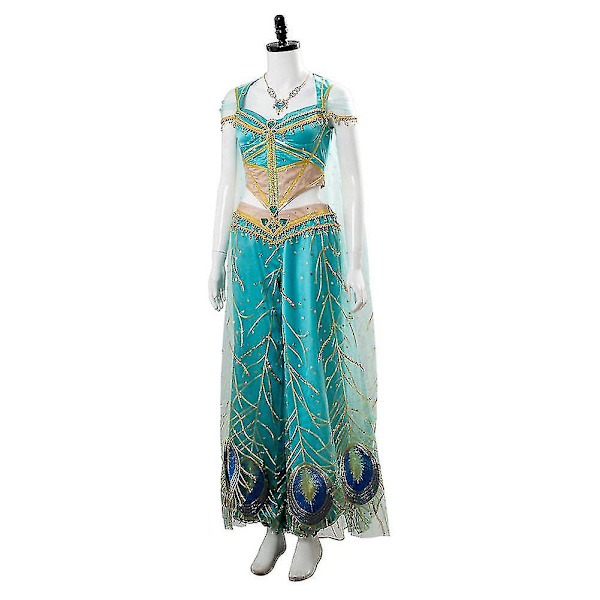Filmen Aladdin Cosplay Prinsessa Cosplay Jasmine Naomi Scott Grön Blå Klänning Kostym Vuxen Kvinnor Dam Halloween Karneval M