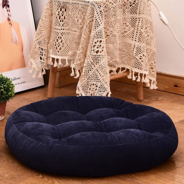 Rund Solid Farge Gulvpute, Tuftet Meditasjonspute Kompatibel Med Sitteplasser På Gulv Tykk Sittepute Meditasjonspute Kompatibel Med Yoga L Navy