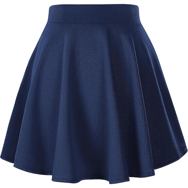 Kvinnors grundläggande mångsidiga stretchiga utsvängda casual miniskaterkjol Navy Blue L