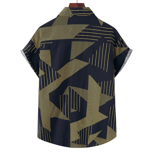 Herre Ferie Stil Skjorte Knap Bomuld Hør Kortærmet T-shirt Krave Toppe Red S