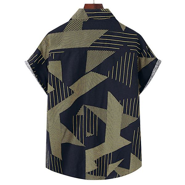 Herrskjorta för Semesterstil, Knappar, Bomull Linne, Kortärmad T-shirt med Krage Green XL